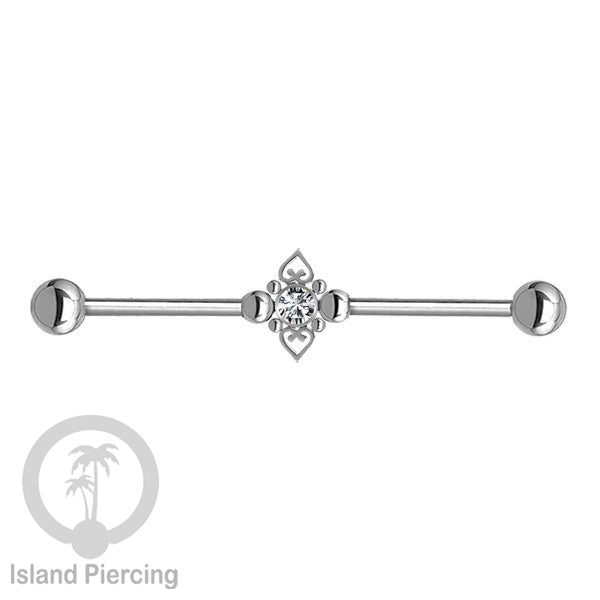 Anting Industrial Piercing stainless warna silver dengan Kristal banyak variasi model