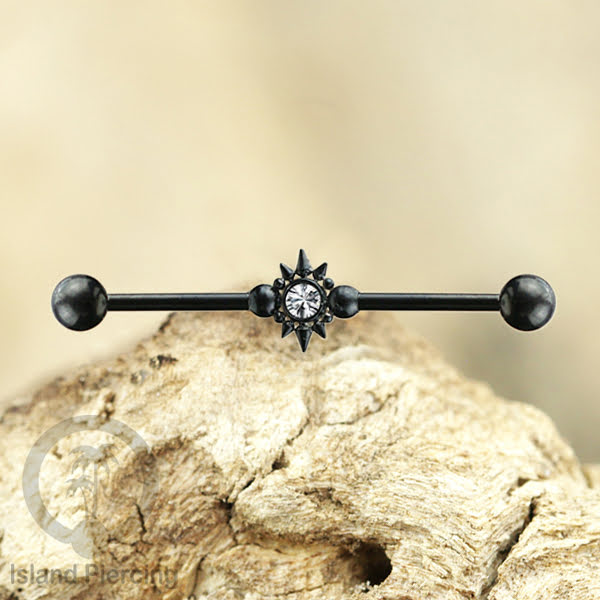 Anting Industrial Piercing stainless warna hitam dengan Kristal banyak variasi model