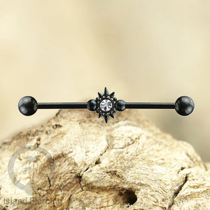 Anting Industrial Piercing stainless warna hitam dengan Kristal banyak variasi model