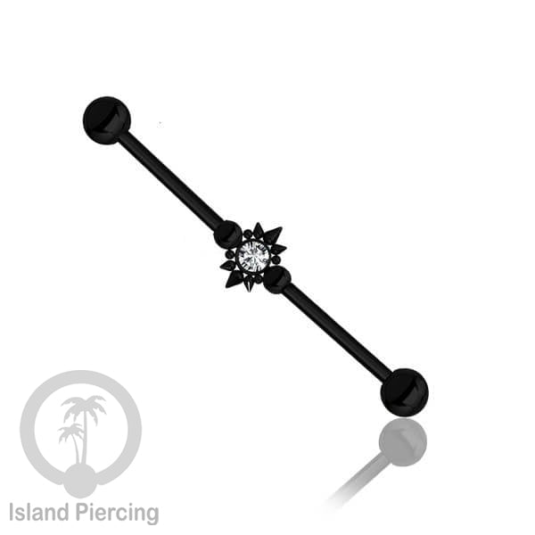 Anting Industrial Piercing stainless warna hitam dengan Kristal banyak variasi model