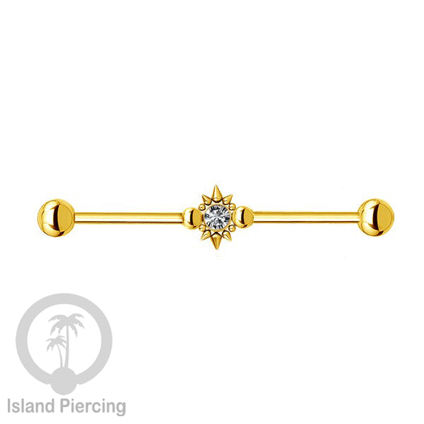 Anting Industrial Piercing stainless warna gold dengan Kristal banyak variasi model