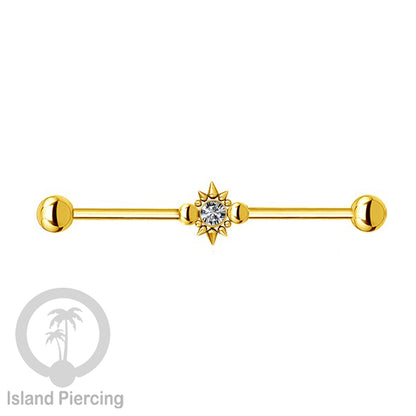 Anting Industrial Piercing stainless warna gold dengan Kristal banyak variasi model