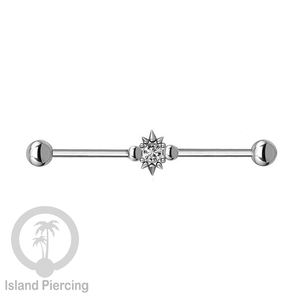 Anting Industrial Piercing stainless warna silver dengan Kristal banyak variasi model