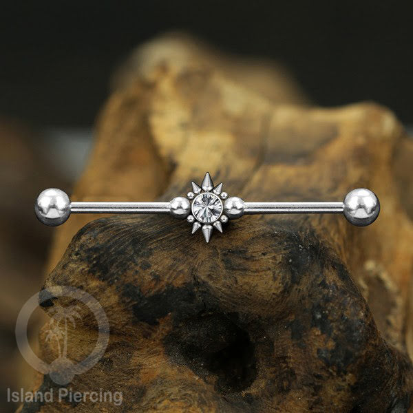 Anting Industrial Piercing stainless warna silver dengan Kristal banyak variasi model