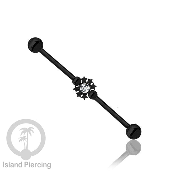 Anting Industrial Piercing stainless warna hitam dengan Kristal banyak variasi model