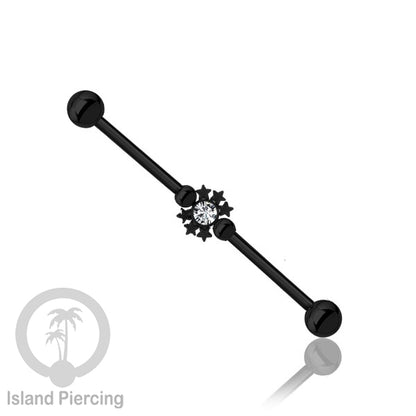 Anting Industrial Piercing stainless warna hitam dengan Kristal banyak variasi model