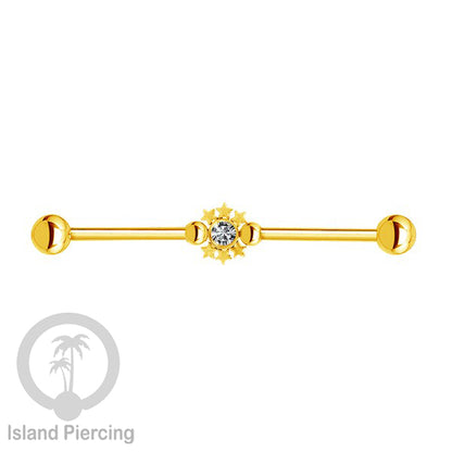 Anting Industrial Piercing stainless warna gold dengan Kristal banyak variasi model
