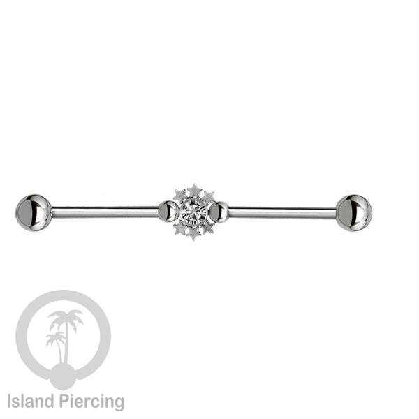 Anting Industrial Piercing stainless warna silver dengan Kristal banyak variasi model