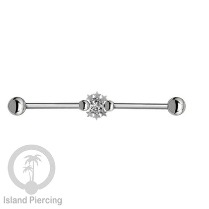 Anting Industrial Piercing stainless warna silver dengan Kristal banyak variasi model