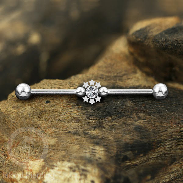Anting Industrial Piercing stainless warna silver dengan Kristal banyak variasi model