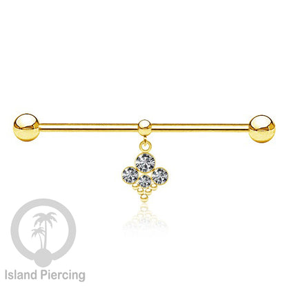 Anting Industrial Piercing stainless warna gold dengan Kristal Charm