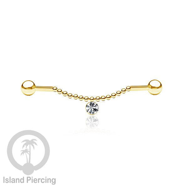 Anting Industrial Piercing stainless warna gold dekorasi kristal buat dari Rantai