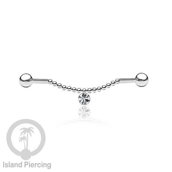 Anting Industrial Piercing stainless warna silver dekorasi kristal buat dari Rantai