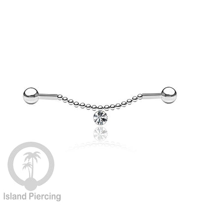 Anting Industrial Piercing stainless warna silver dekorasi kristal buat dari Rantai