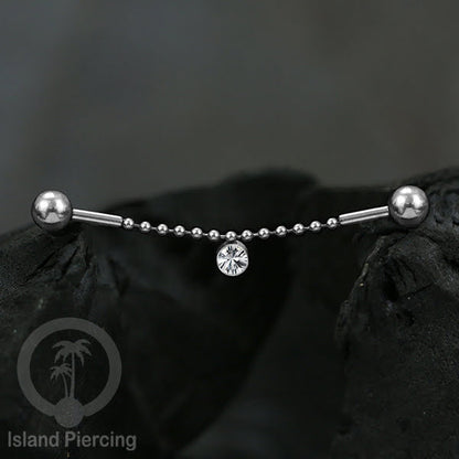 Anting Industrial Piercing stainless warna silver dekorasi kristal buat dari Rantai