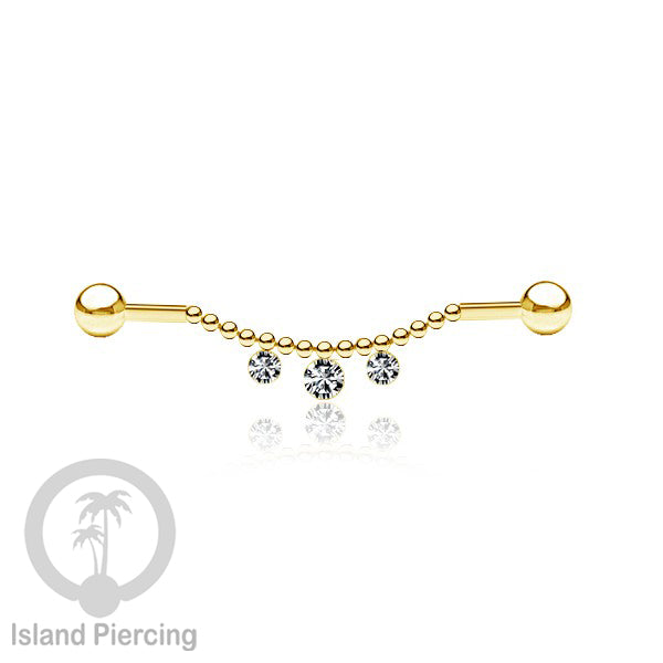 Anting Industrial Piercing stainless warna gold dekorasi kristal buat dari Rantai