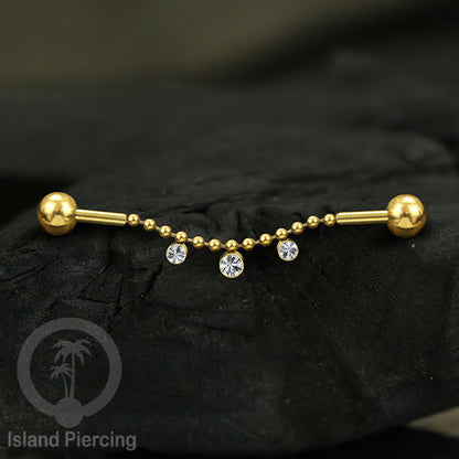 Anting Industrial Piercing stainless warna gold dekorasi kristal buat dari Rantai