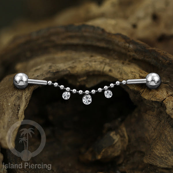 Anting Industrial Piercing stainless warna silver dekorasi kristal buat dari Rantai