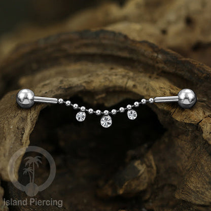 Anting Industrial Piercing stainless warna silver dekorasi kristal buat dari Rantai