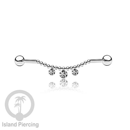 Anting Industrial Piercing stainless warna silver dekorasi kristal buat dari Rantai