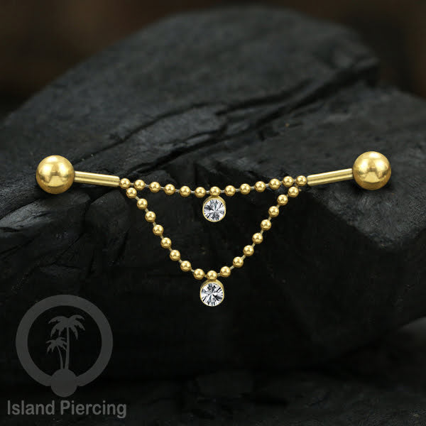 Anting Industrial Piercing stainless warna gold dekorasi kristal buat dari Rantai