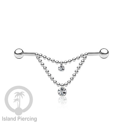 Anting Industrial Piercing stainless warna silver dekorasi kristal buat dari Rantai