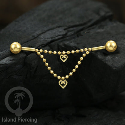 Anting Industrial Piercing stainless warna gold buat dari Rantai yang nyaman