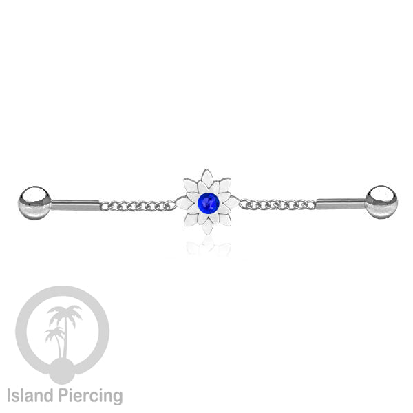 Anting Industrial Piercing Stainless rantai warna silver desain bunga dengan warna epoxy