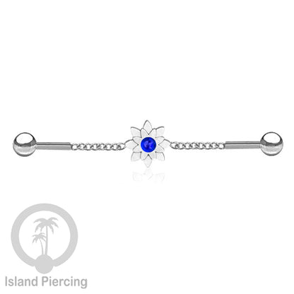 Anting Industrial Piercing Stainless rantai warna silver desain bunga dengan warna epoxy