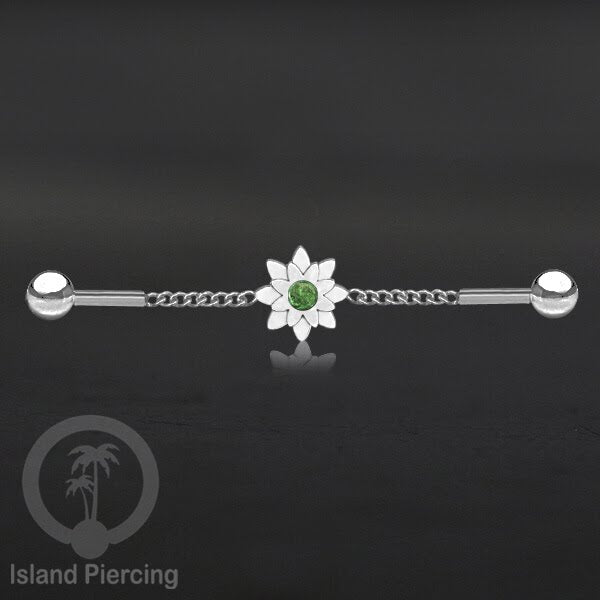 Anting Industrial Piercing Stainless rantai warna silver desain bunga dengan warna epoxy