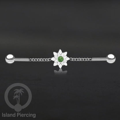Anting Industrial Piercing Stainless rantai warna silver desain bunga dengan warna epoxy