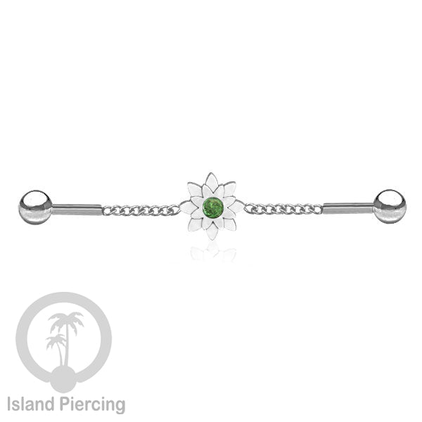 Anting Industrial Piercing Stainless rantai warna silver desain bunga dengan warna epoxy