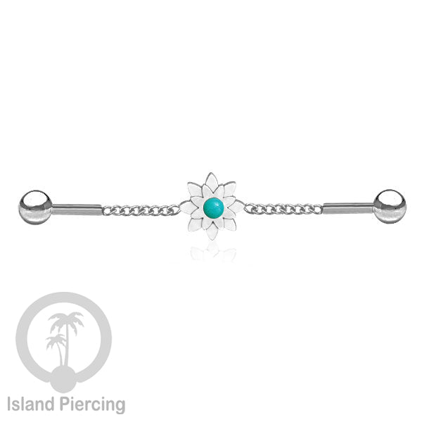Anting Industrial Piercing Stainless rantai warna silver desain bunga dengan warna epoxy
