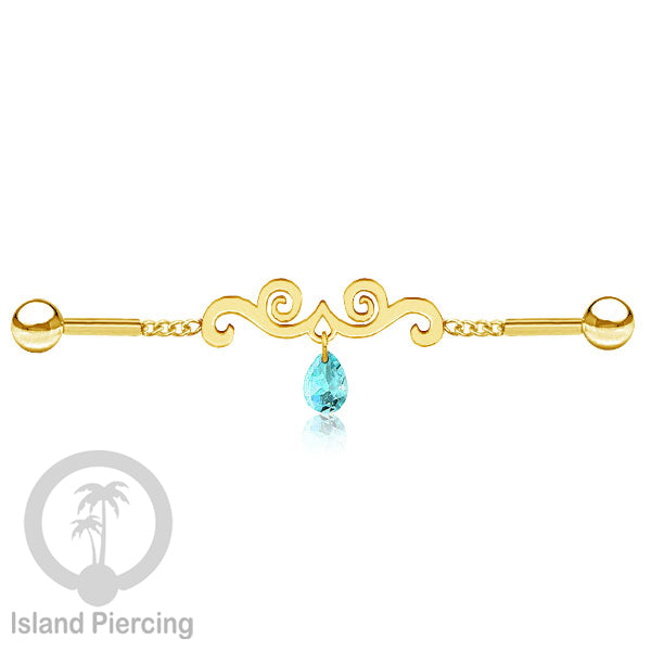 Anting Industrial Piercing Stainless rantai warna gold dengan kristal banyak pilihan warna