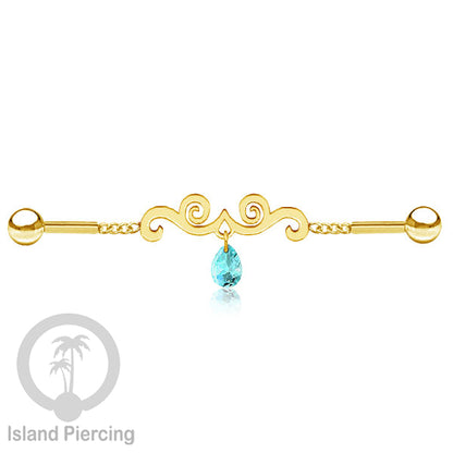 Anting Industrial Piercing Stainless rantai warna gold dengan kristal banyak pilihan warna