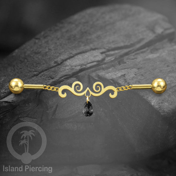 Anting Industrial Piercing Stainless rantai warna gold dengan kristal banyak pilihan warna
