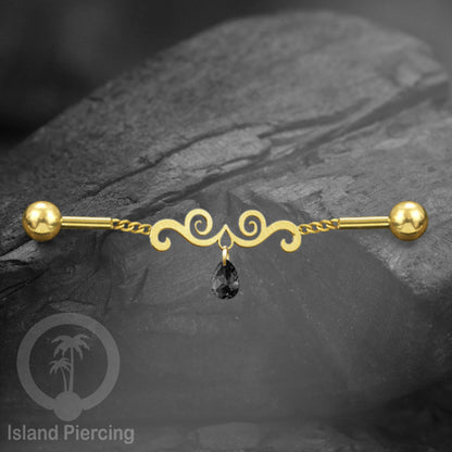 Anting Industrial Piercing Stainless rantai warna gold dengan kristal banyak pilihan warna