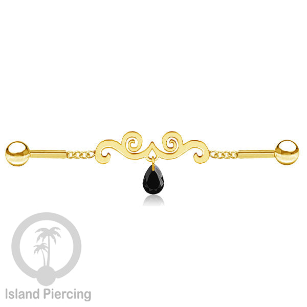 Anting Industrial Piercing Stainless rantai warna gold dengan kristal banyak pilihan warna