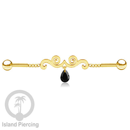 Anting Industrial Piercing Stainless rantai warna gold dengan kristal banyak pilihan warna