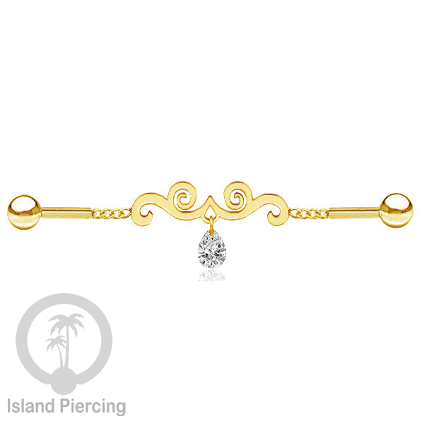 Anting Industrial Piercing Stainless rantai warna gold dengan kristal banyak pilihan warna