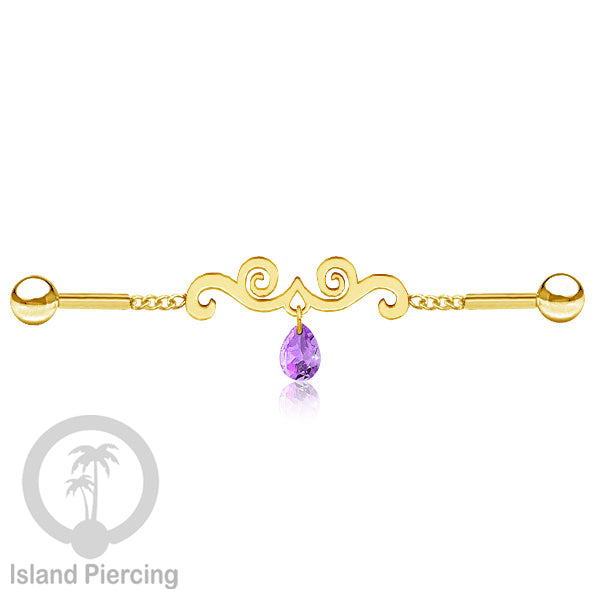Anting Industrial Piercing Stainless rantai warna gold dengan kristal banyak pilihan warna