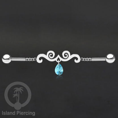 Anting Industrial Piercing Stainless rantai warna silver dengan kristal banyak pilihan warna