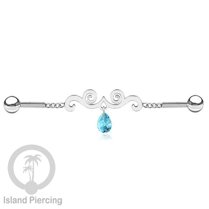 Anting Industrial Piercing Stainless rantai warna silver dengan kristal banyak pilihan warna