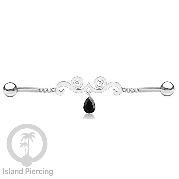 Anting Industrial Piercing Stainless rantai warna silver dengan kristal banyak pilihan warna