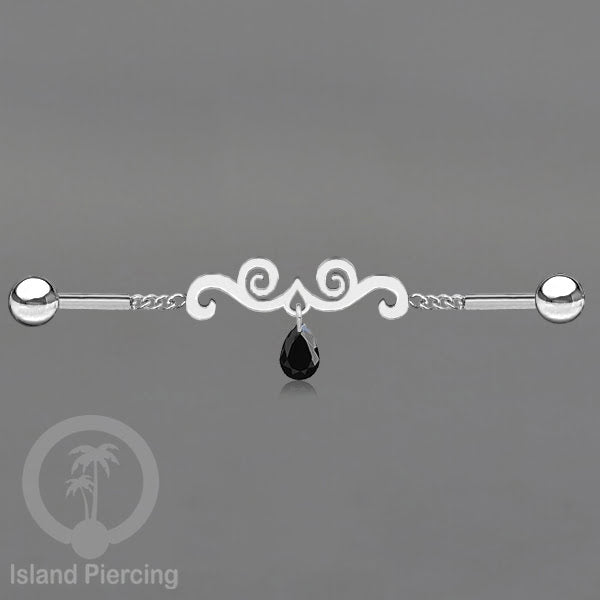 Anting Industrial Piercing Stainless rantai warna silver dengan kristal banyak pilihan warna