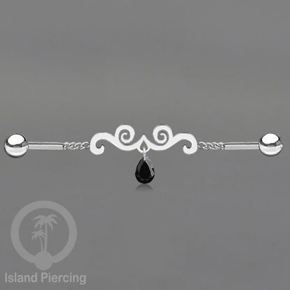 Anting Industrial Piercing Stainless rantai warna silver dengan kristal banyak pilihan warna