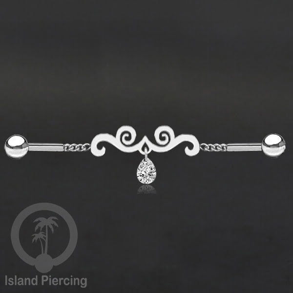 Anting Industrial Piercing Stainless rantai warna silver dengan kristal banyak pilihan warna