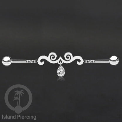 Anting Industrial Piercing Stainless rantai warna silver dengan kristal banyak pilihan warna