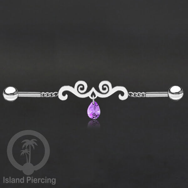 Anting Industrial Piercing Stainless rantai warna silver dengan kristal banyak pilihan warna