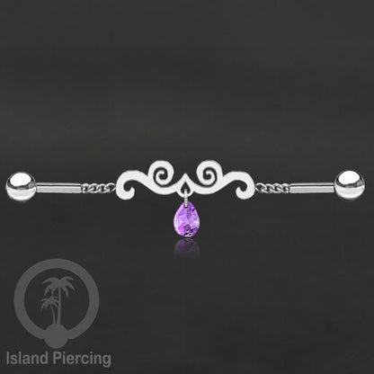 Anting Industrial Piercing Stainless rantai warna silver dengan kristal banyak pilihan warna